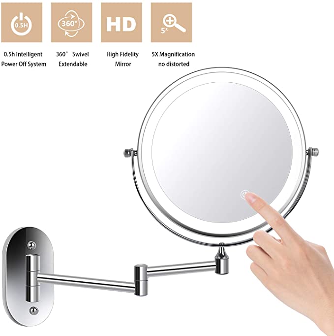spa y hotel. giratorio 360° espejo de doble cara para afeitar salón de belleza Herbst Espejo cosmético con aumento de 1x/7x para baño 