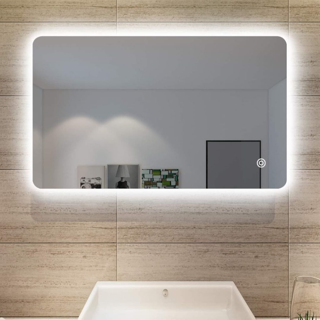 color: luz blanca, tamaño: 50 cm sin marco espejo de afeitado antivaho MIAOTIAN Espejo de baño con iluminación LED espejo retroiluminado redondo 